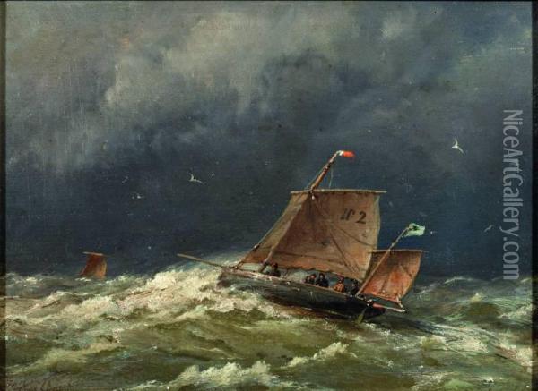 Zeilboot Op Stormachtige Zee Oil Painting - Hermanus Jr. Koekkoek