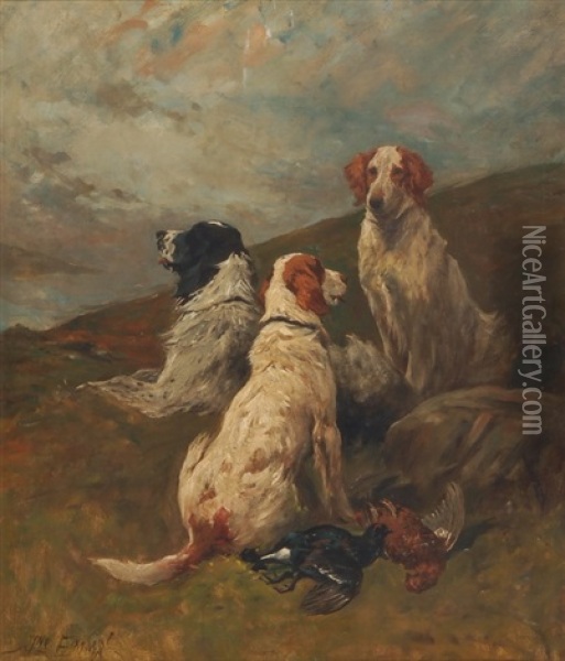 Drei Jagdhunde Mit Beute Oil Painting - John Emms