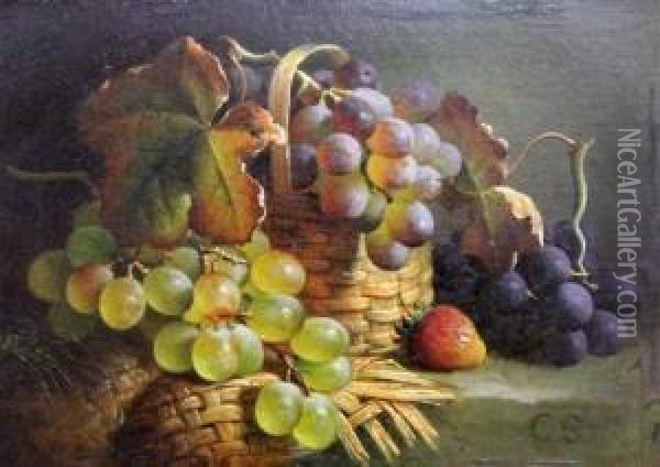 Still Life Of Grapes In A Rush Basket Oil Painting - Charles Stuart