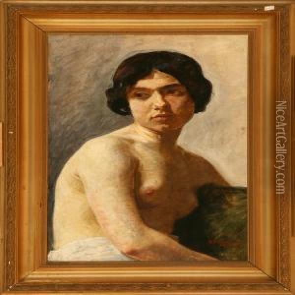 Sitting Female Nude Oil Painting - Georg Sophus Seligmann