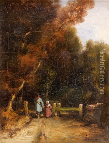 La Promenade Des Enfants Oil Painting - Alexandre Marie Longuet