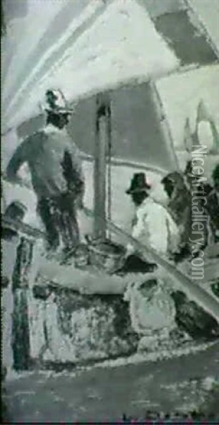 Five Men In A Fishing Boat Oil Painting - Ludwig Dill