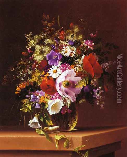 Wildflowers in a Glass Vase Oil Painting - Adelheid Dietrich