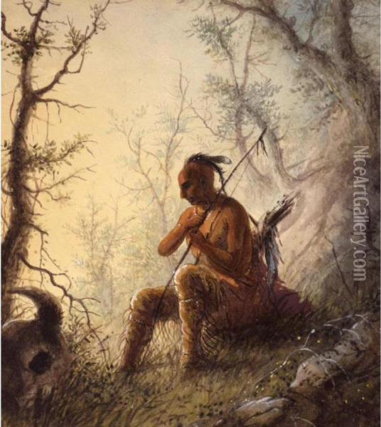 Sioux Indian At A Grave Oil Painting - Alfred Jacob Miller