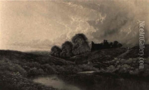 Travellers In A Moor Landscape Oil Painting - Edwin Henry Boddington