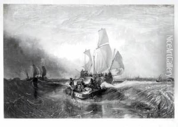Fishing Boats Off Calais Oil Painting - William Davison