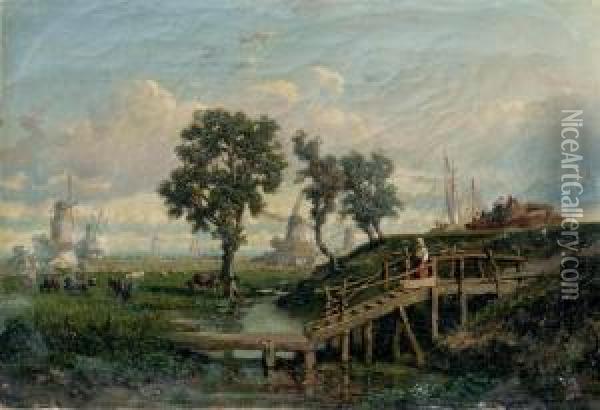 Landscape Near Utrecht Oil Painting - Auguste Borget
