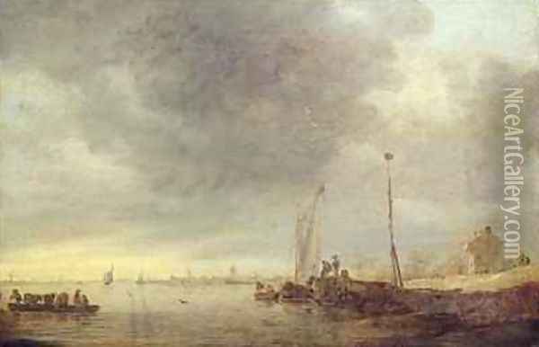 Landscape with River and Ferry Oil Painting - Jan van Goyen