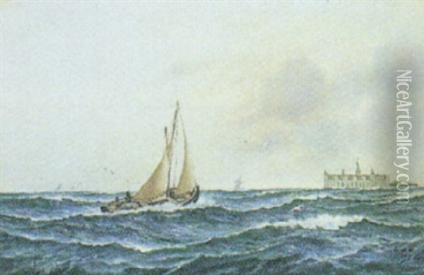 Marine, Sejlskib Udfor Kronborg Oil Painting - Hans Andersen Hansen