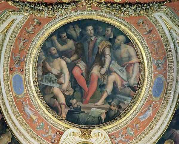 Cosimo I and His Artists, from the Sala di Cosimo I Oil Painting - Giorgio Vasari