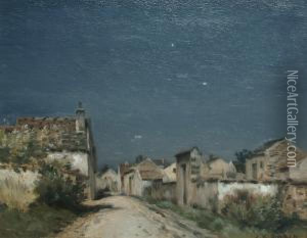 A Village Street In Evening Oil Painting - Jean-Charles Cazin