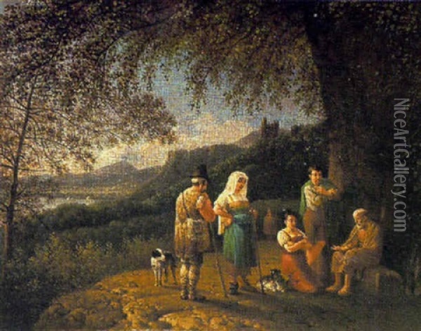 Peasants Resting In A Mountainous Setting Oil Painting - Joseph Augustus Knip