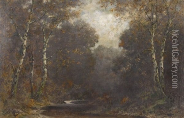 Herbstlich Bewaldete Bachlandschaft Oil Painting - Eduard Ruedisuehli