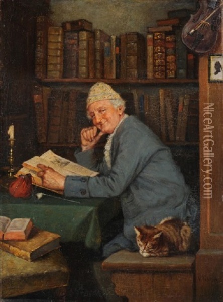 Der Buchersammler In Seinem Kabinett Oil Painting - Victor Tobler