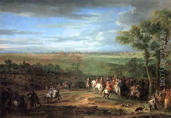 Louis XIV Arriving in the Camp in front of Maastricht Oil Painting - Adam Frans van der Meulen