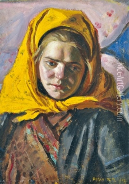 Girl In Yellow Shawl Oil Painting - Izsak Perlmutter