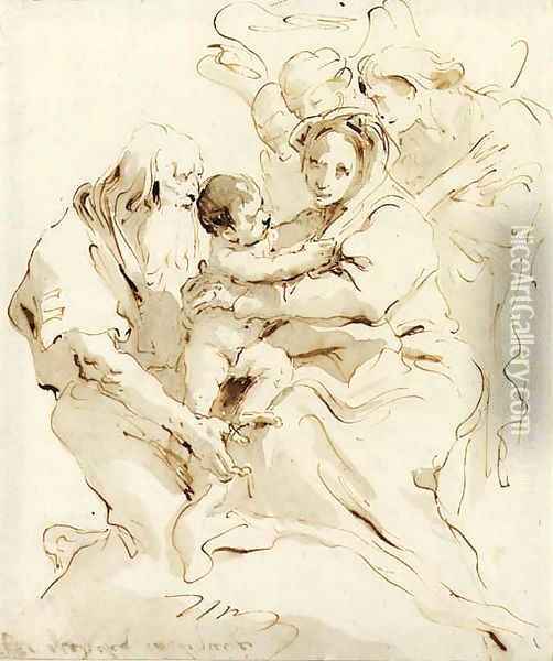 The Holy Family with three angels Oil Painting - Giovanni Battista Tiepolo