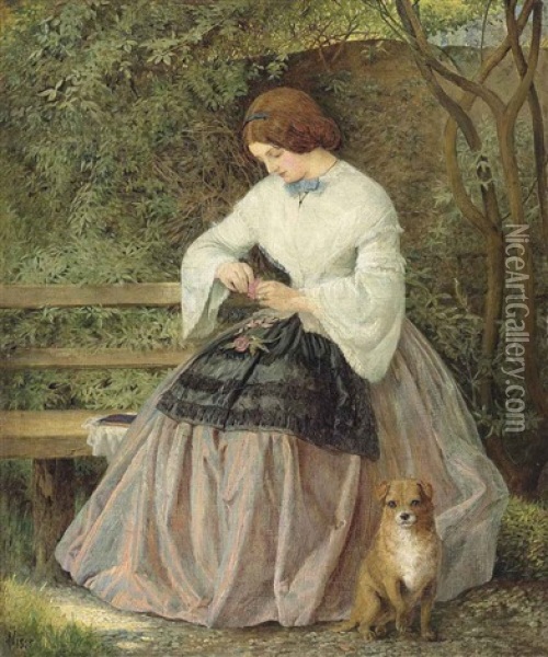The Garden Seat: 'he Loves Me!' Oil Painting - John Dawson Watson