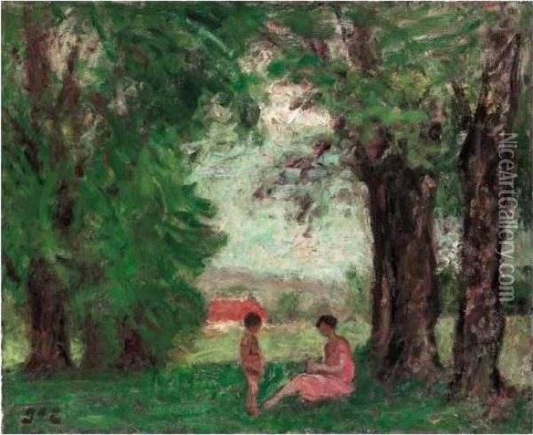 Mere Et Enfant Dans Un Sous-bois Oil Painting - Georges dEspagnat