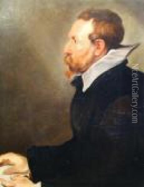 Portrait Of A Gentleman Scholar Seated At A Desk Oil Painting - Peter Paul Rubens