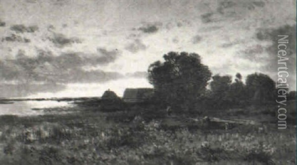 Landschaft In Der Abenddammerung Oil Painting - Eduard Gehbe
