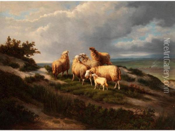 Schafgruppe Auf Einem Heidehugel Oil Painting - Eugene Joseph Verboeckhoven