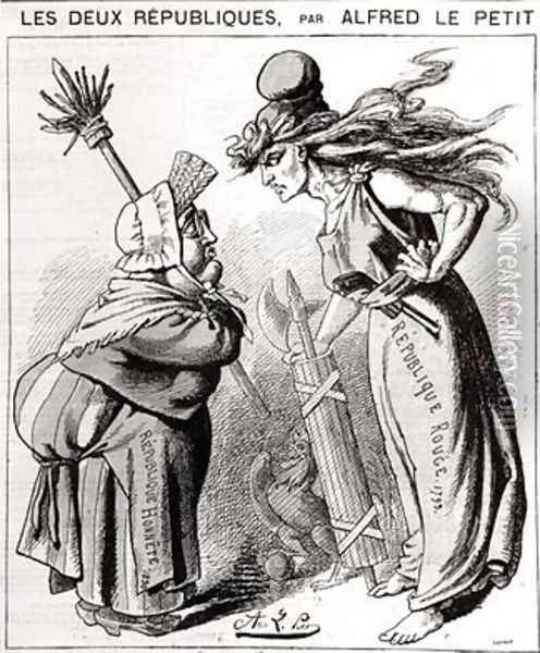 Cartoon depicting the Social French Republic against the Conservative French Republic from Le Grelot Oil Painting - Alfred Le Petit