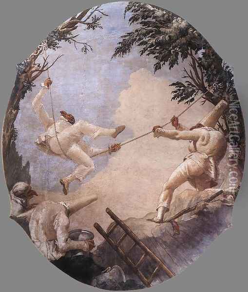 The Swing of Pulcinella 1791-93 Oil Painting - Giovanni Domenico Tiepolo