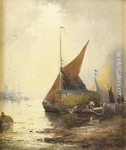 Low Tide In The Estuary Oil Painting - William A. Thornley Or Thornber