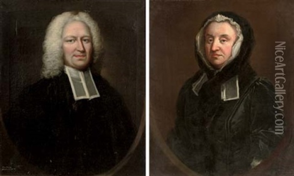 Portrait Of Henry Crispe Of Catton In Clerical Robes (+ Portrait Of Ann Crispe, Nee Percy In A Black Dress; Pair) Oil Painting - Thomas Frye