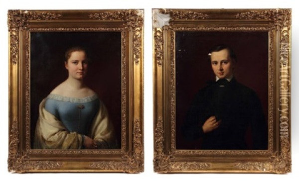 Damen- Und Herrenportrait (pair) Oil Painting - Johann Georg Buchner