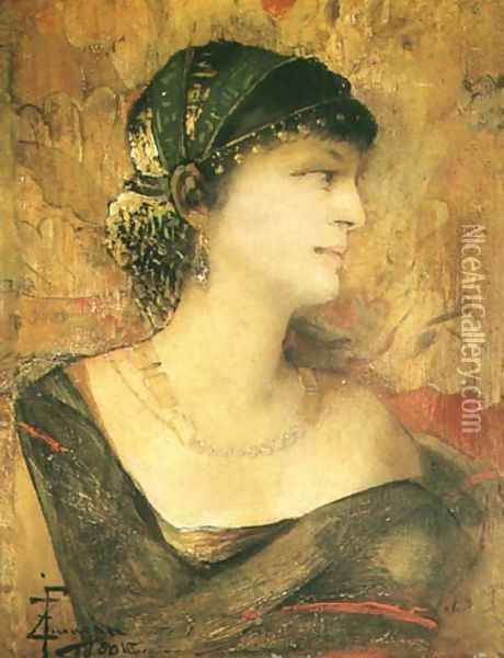 Woman Dressed in Eastern Cloth Oil Painting - Franciszek Zmurko