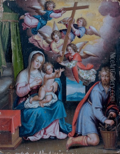 Saint Joseph Et La Vierge A L'enfant Devant La Croix Portee Par Des Anges Oil Painting - Denys Calvaert