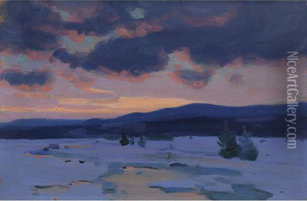 Crepuscule D'hiver (baie St. Paul) Oil Painting - Clarence Alphonse Gagnon