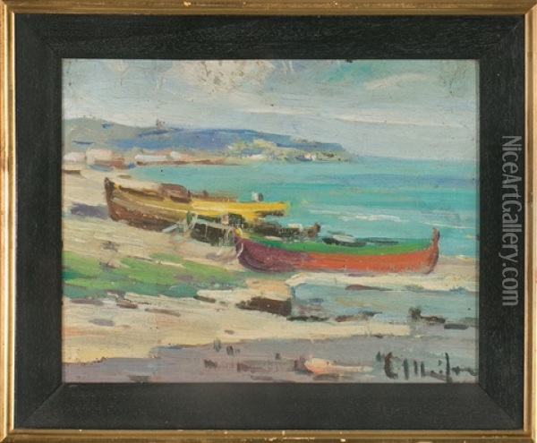 Barcas Oil Painting - Eliseo Meifren y Roig