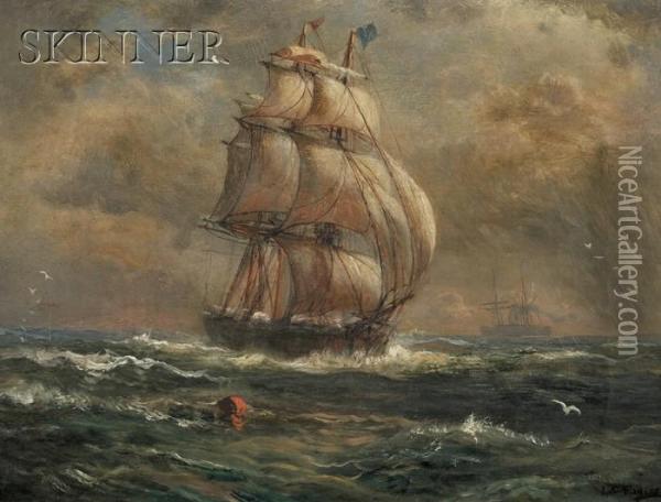 View Of A Clipper Ship At Full Sail Oil Painting - Lemuel D. Eldred
