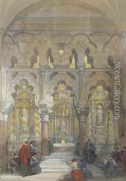 Figures worshipping in the Mosque of Cordova Oil Painting - David Roberts