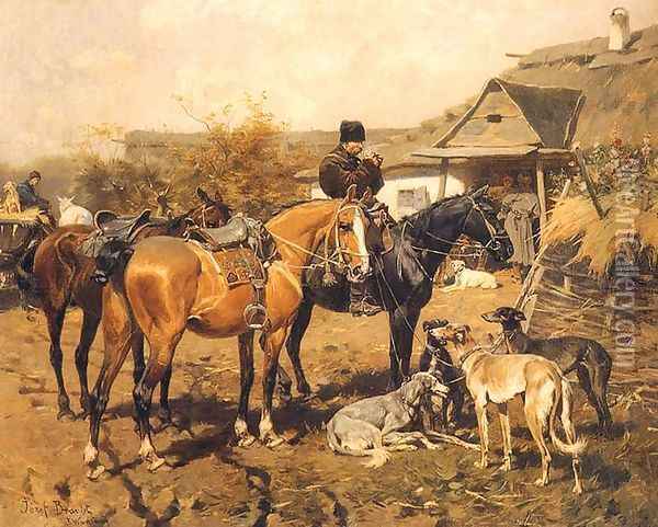 Przed polowaniem Oil Painting - Josef von Brandt