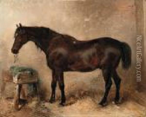 Lord Charles Russell's Charger, Pretender, In A Stable Oil Painting - Landseer, Sir Edwin