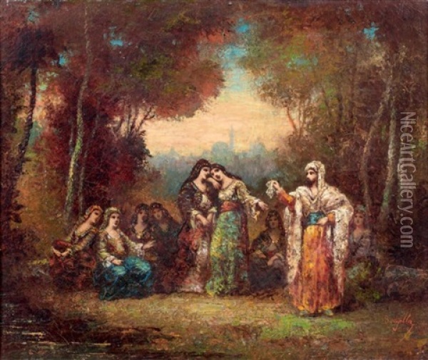 Scene Galante En Orient Oil Painting - Frederic Borgella