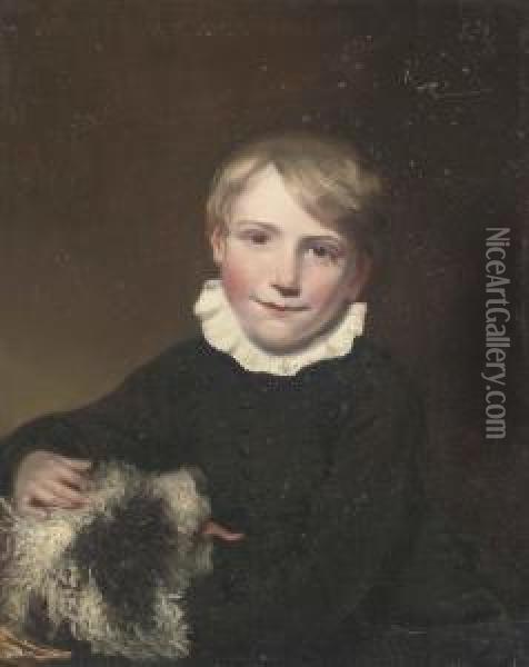 Portrait Of A Boy, Half-length, In A Black Coat And White Ruff, Hisdog At His Side Oil Painting - William Mulready