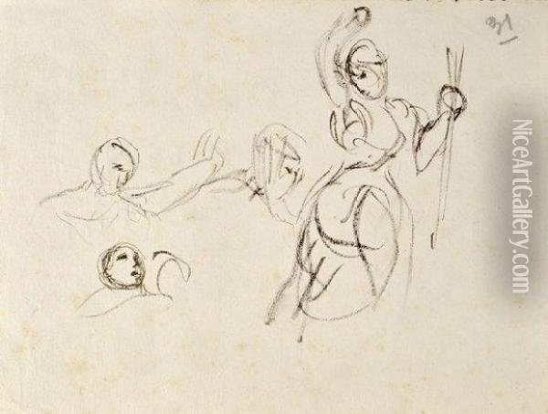 Etude Pour La Figure De La Liberte Du Tableau La Liberte Guidant Lepeuple Oil Painting - Eugene Delacroix