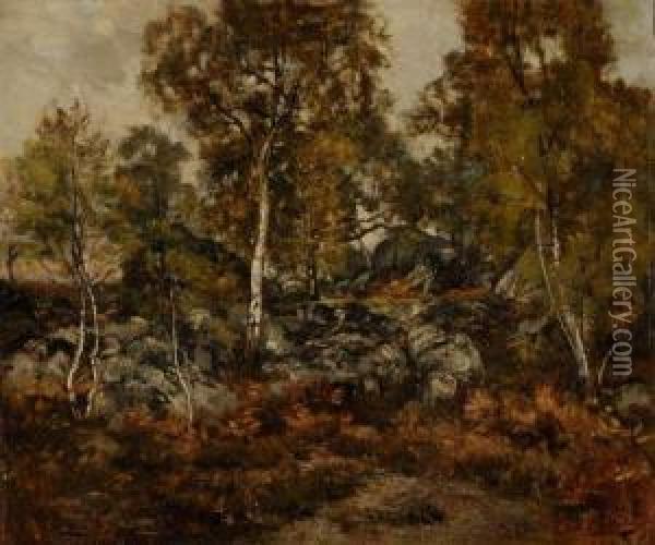 Le Long Rocher De La Foret De Fontainebleau
 Sur Sa Toile D'origine Oil Painting - Louis-Francois-V. Watelin