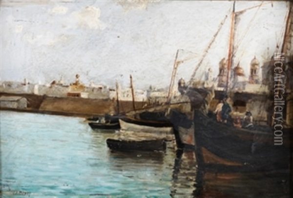 Barcos (puerto De Cadiz) Oil Painting - Federico Godoy y Castro