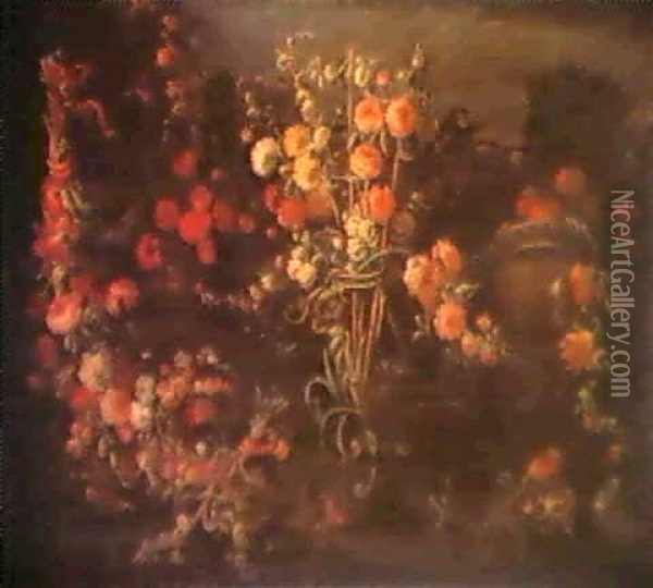 Une Nature Morte Aux Guirlandes De Fleurs Oil Painting - Margherita Caffi