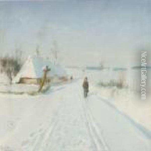 A Man Defying Thewinter Weather Oil Painting - Hans Anderson Brendekilde