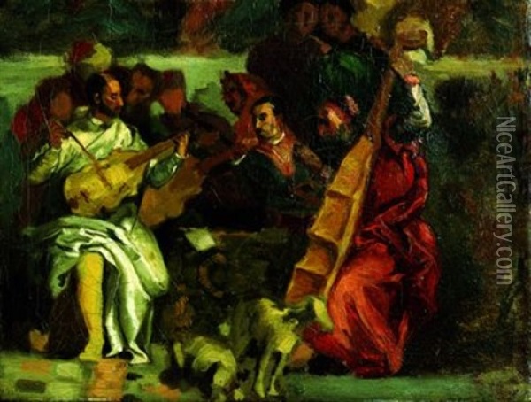 Musiciens D'apres Veronese (detail Du Mariage De Cana) Oil Painting - Eugene Delacroix