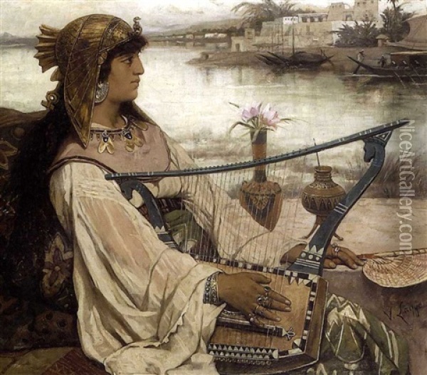 Egyptienne A La Lyre Oil Painting - Victor Lagye