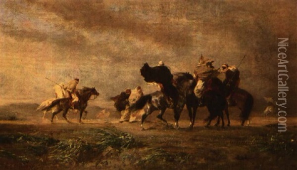 Cavaliers Arabes Dans Un Coup De Vent Oil Painting - Eugene Fromentin