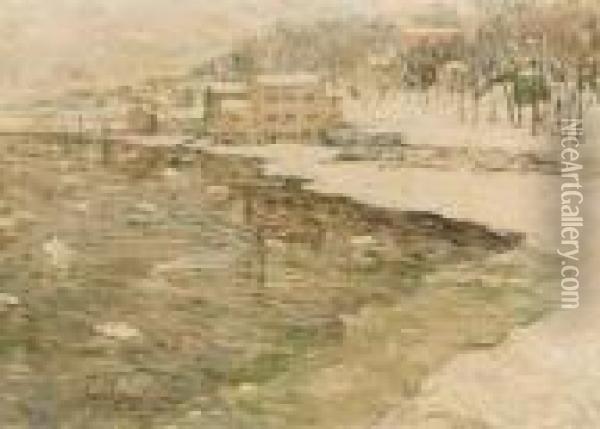 Cos Cob In Winter Oil Painting - Ernest Lawson